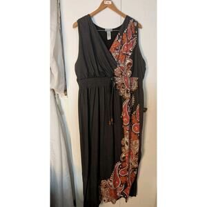 Catherines Maxi Dress Womens Brown Size 3X Sleeveless V-Neck Gathered Bow Accent